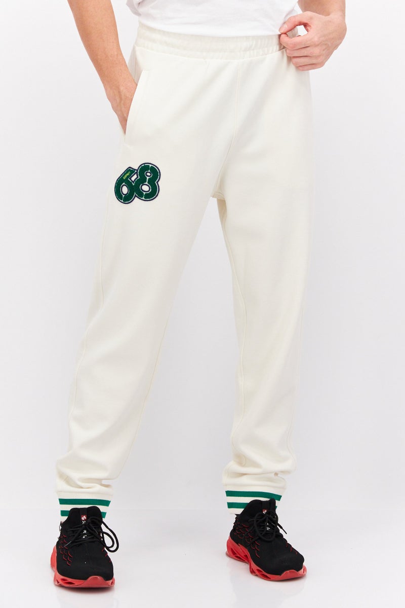 Men Regular Fit Embroidered Sweatpants, White/Green