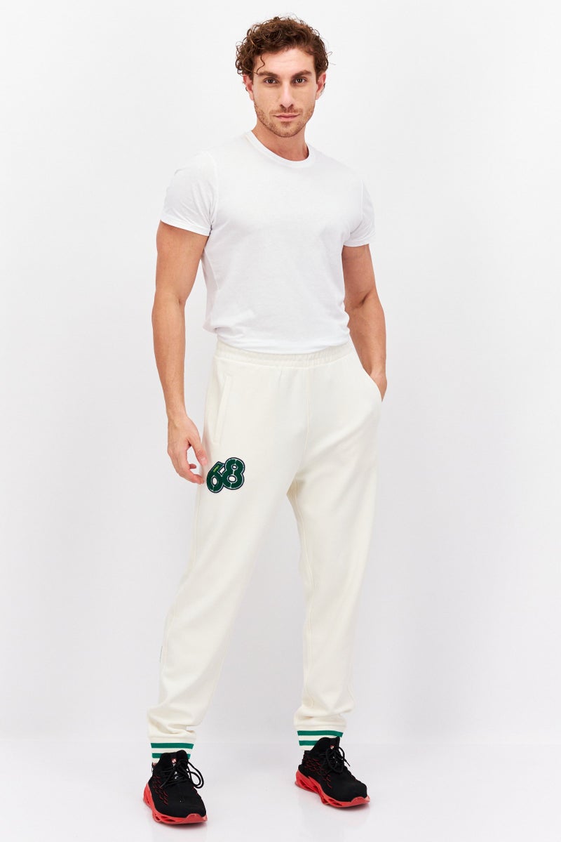 Men Regular Fit Embroidered Sweatpants, White/Green