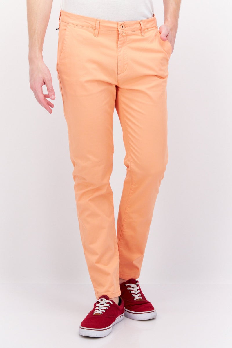 Men Regular Fit Solid Chino Pants, Peach