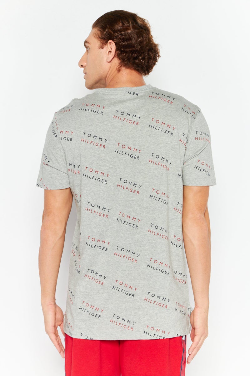 Men Brand Logo Short Sleeve Pajama Top, Grey Combo