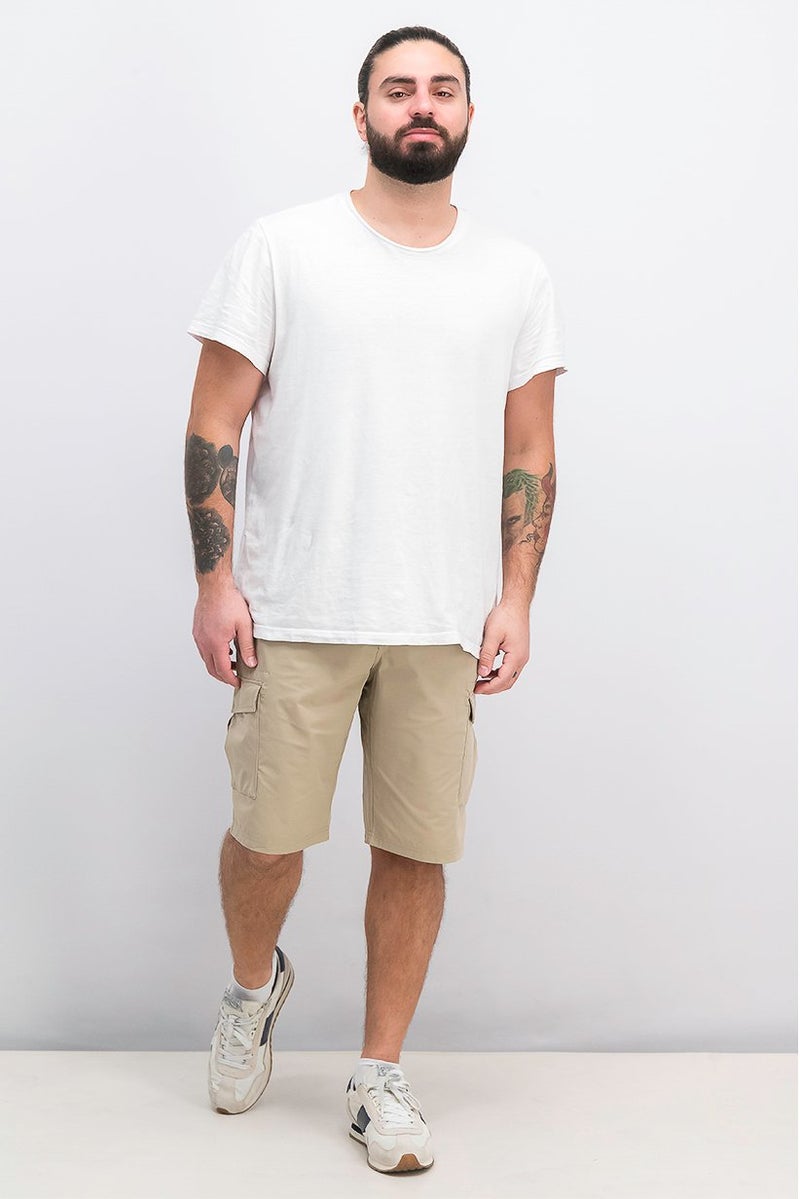 Men Plain Cargo Pocket Functional Shorts, Khaki