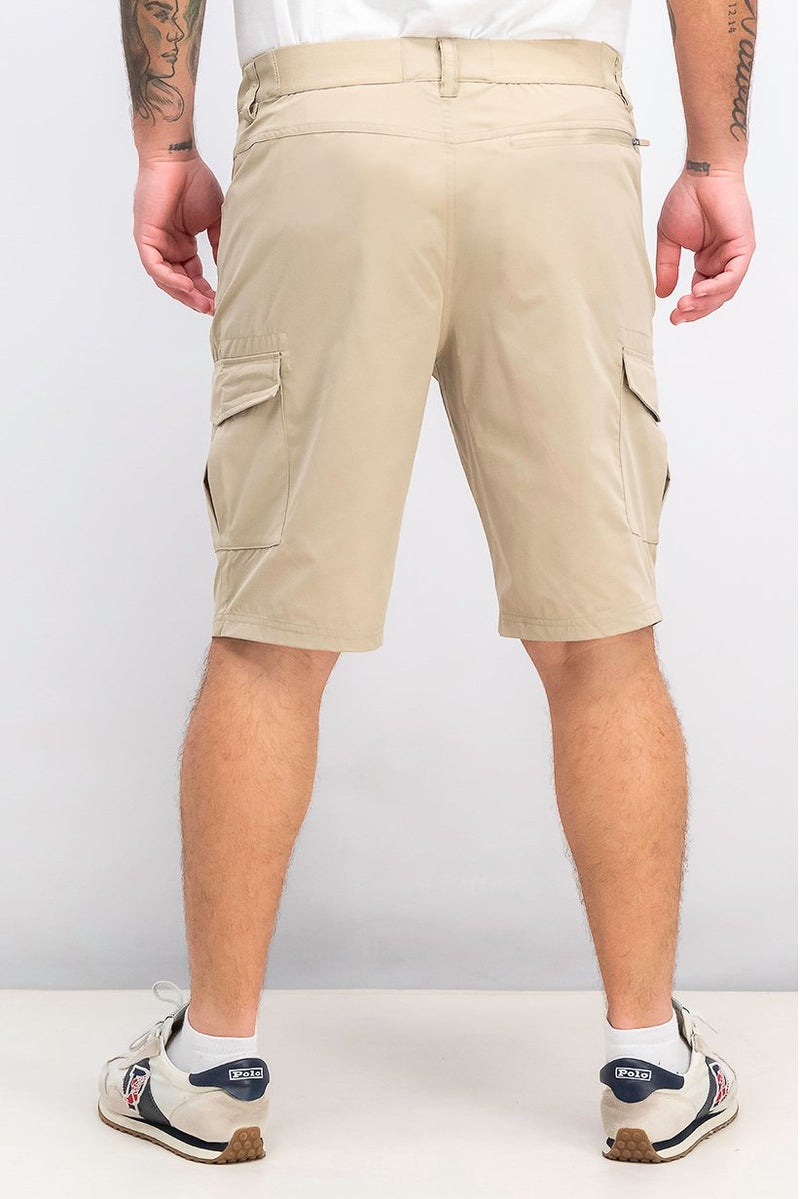 Men Plain Cargo Pocket Functional Shorts, Khaki