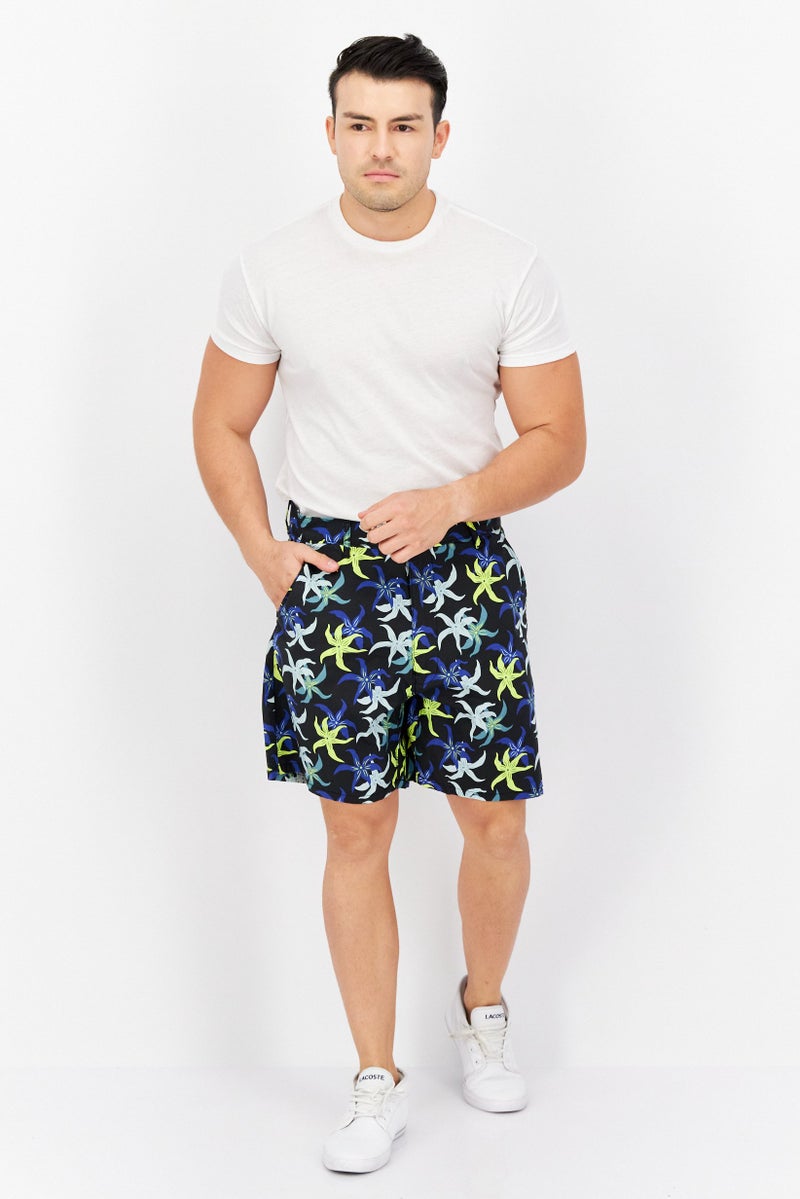 Men Allover Print Shorts, Black/Blue Combo