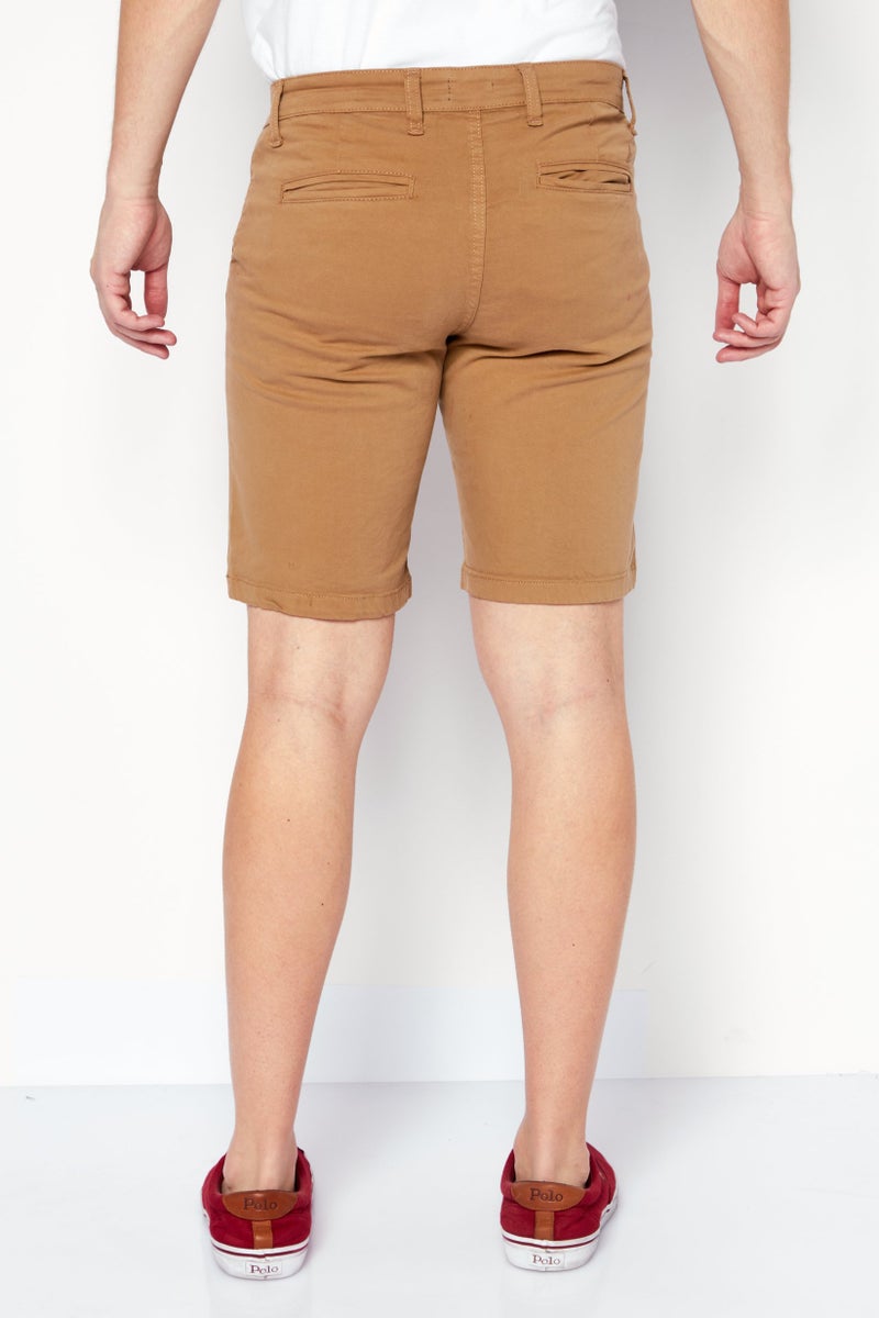 Men Slim Fit Plain Basic Short, Beige