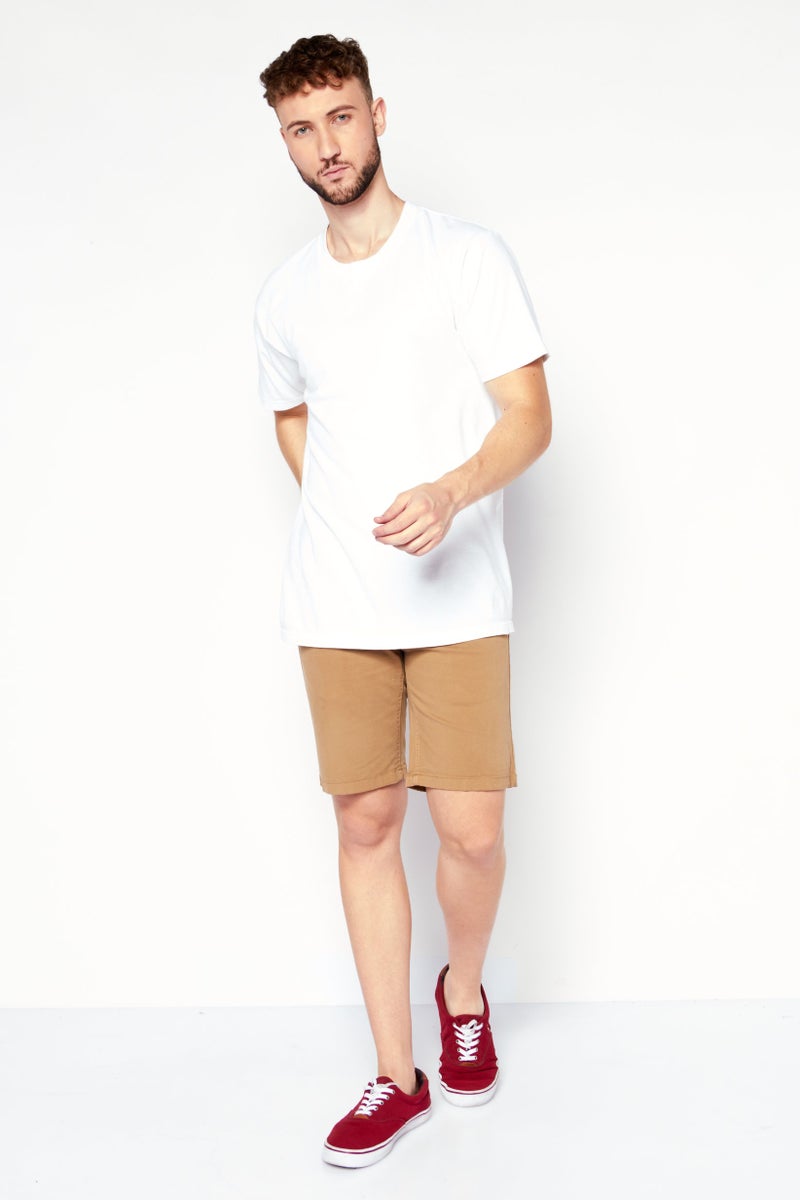 Men Slim Fit Plain Basic Short, Beige