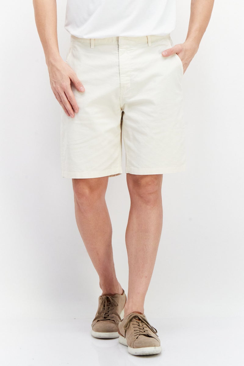 Men Regular Fit Plain Basic Shorts, Off White