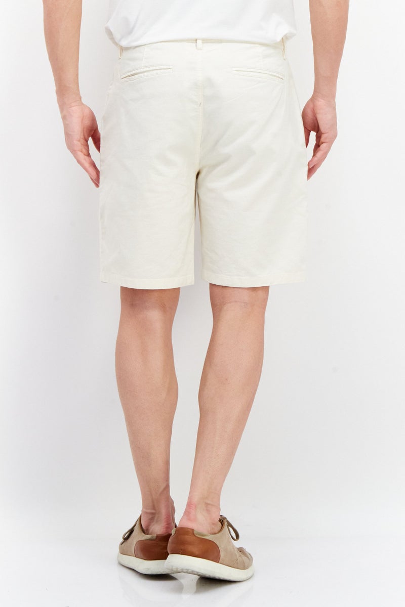 Men Regular Fit Plain Basic Shorts, Off White