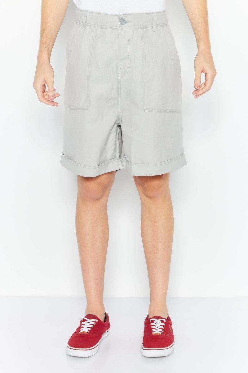 Men Plain Denim Short, Grey