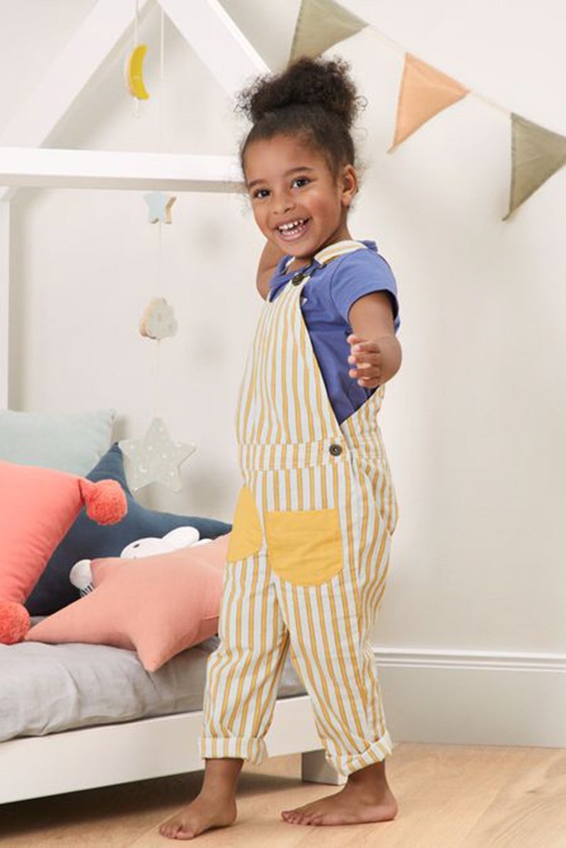 Kids Girl Sleeveless Stripe Jumpsuit, White and Yellow