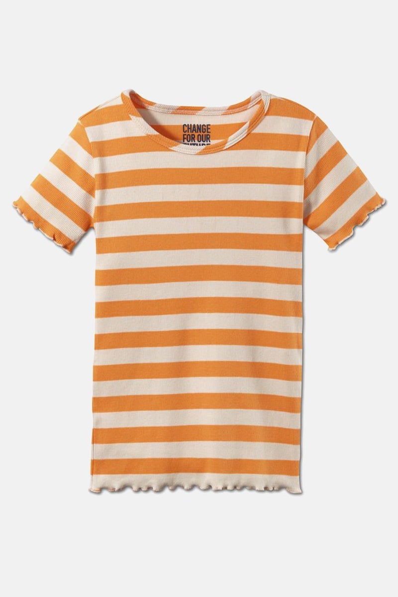 Kid Girl 2 Pcs Short Sleeve Rib Top, Navy and Orange