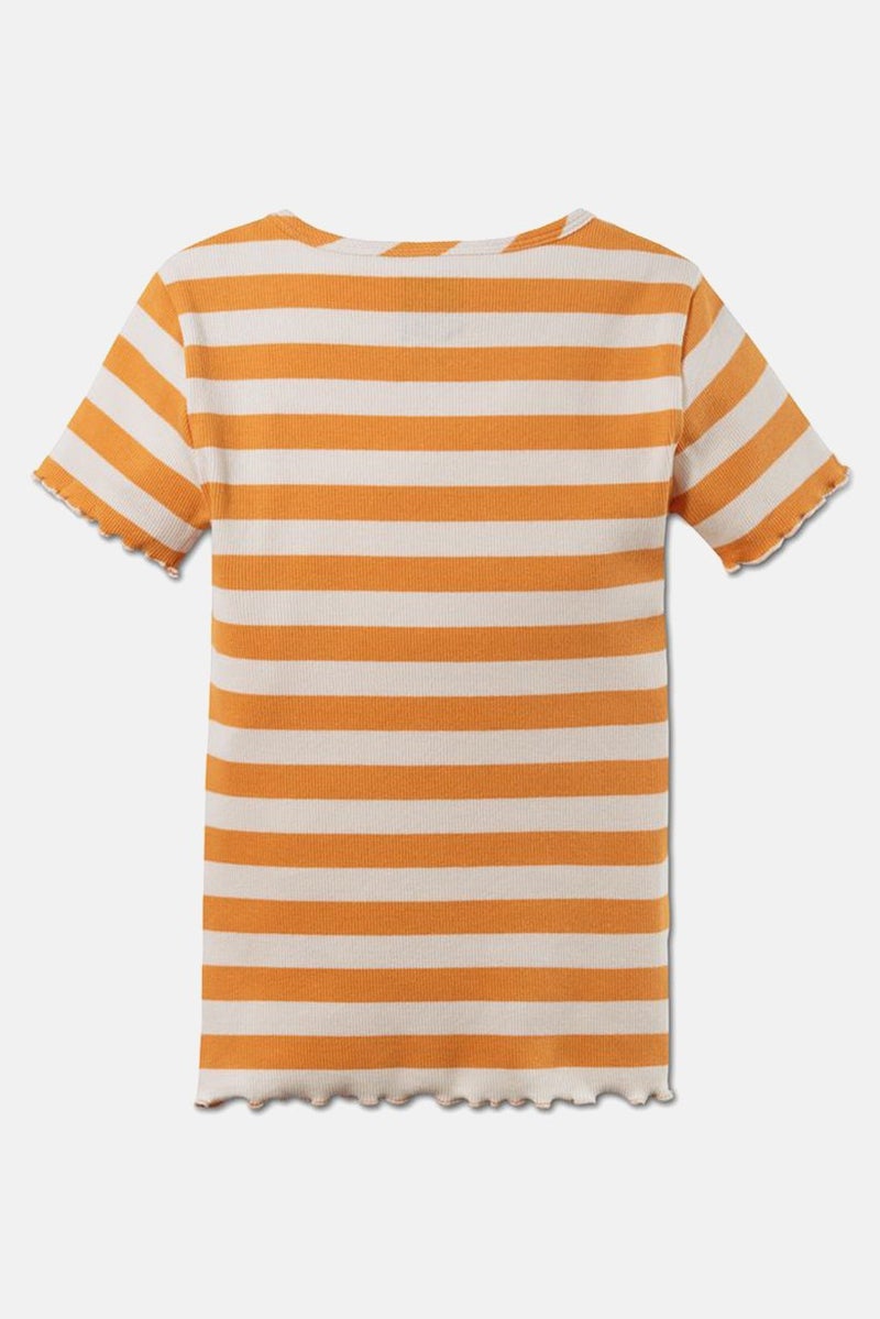 Kid Girl 2 Pcs Short Sleeve Rib Top, Navy and Orange