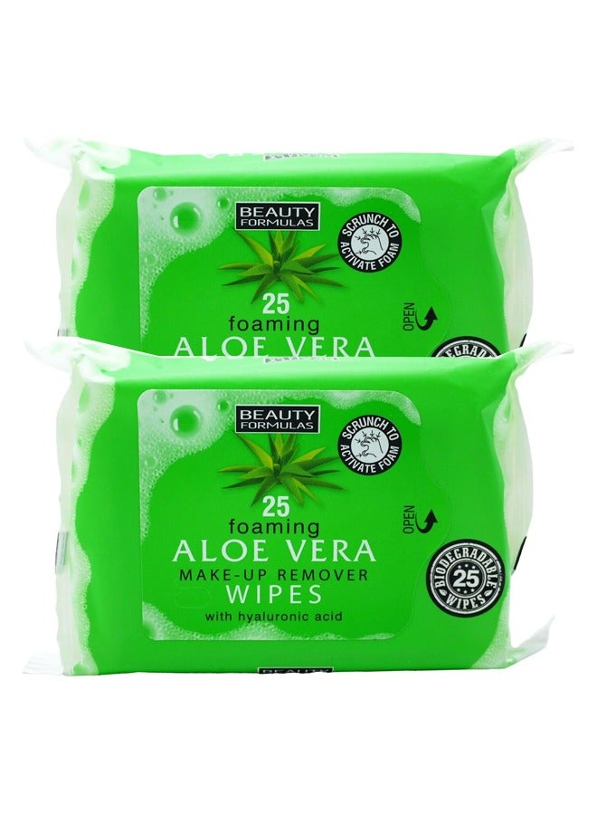 50 Foaming Aloe Vera Make-up Remover Wipes with Hyaluronic Acid