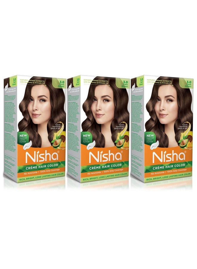 Creme Hair Color Dark Brown Permanent Hair Colour For Women Men No Ammonia Ultra Soft Deep Shine 100% Grey Coverage 3.0 Dark Brown Hair Colour 120Gm Pack Of 3