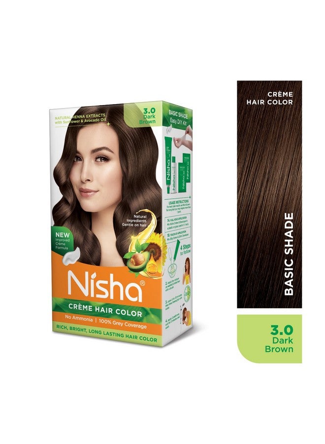 Creme Hair Color Dark Brown Permanent Hair Colour For Women Men No Ammonia Ultra Soft Deep Shine 100% Grey Coverage 3.0 Dark Brown Hair Colour 120Gm Pack Of 3