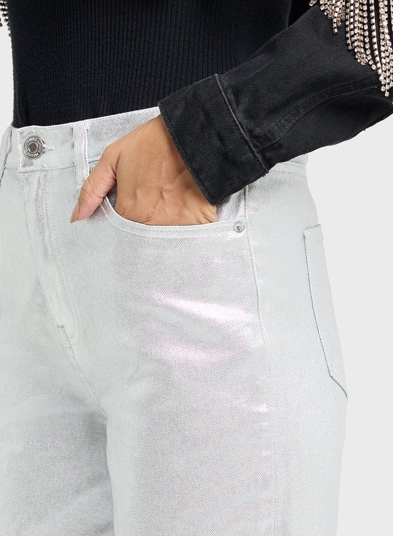 Metallic Wide Leg Trousers