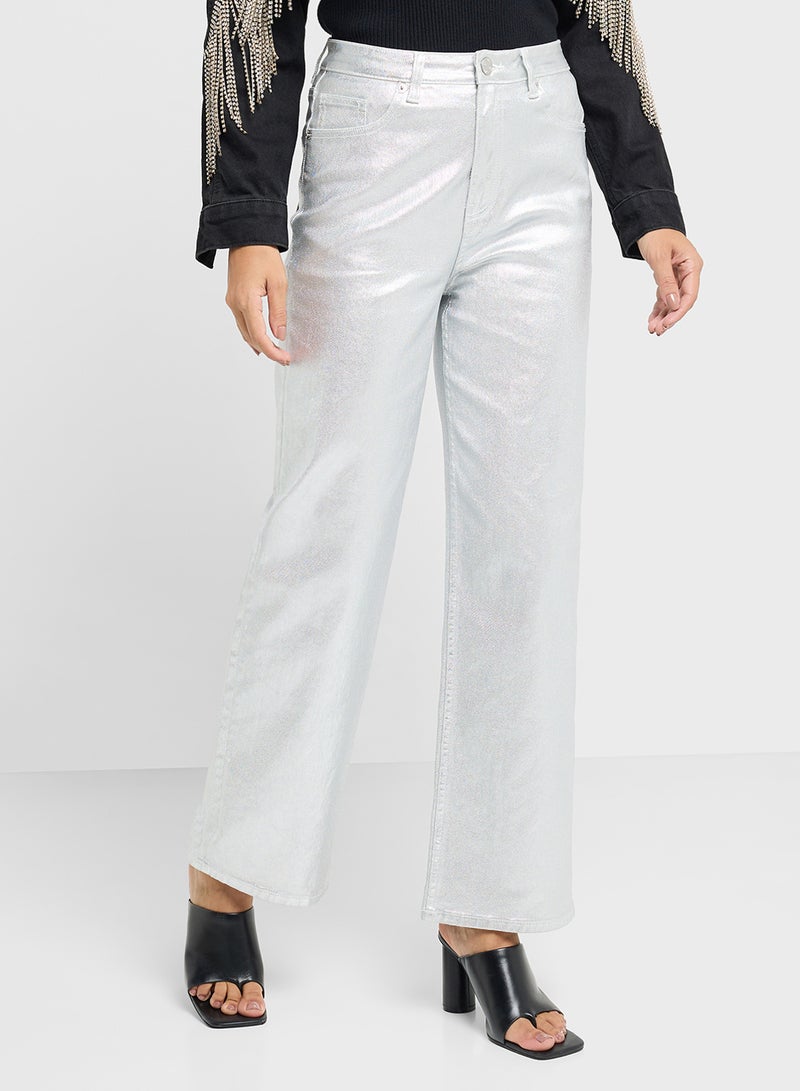 Metallic Wide Leg Trousers