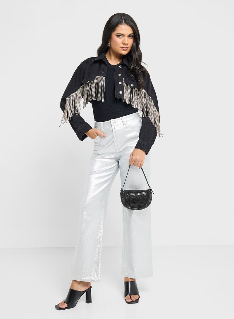 Metallic Wide Leg Trousers