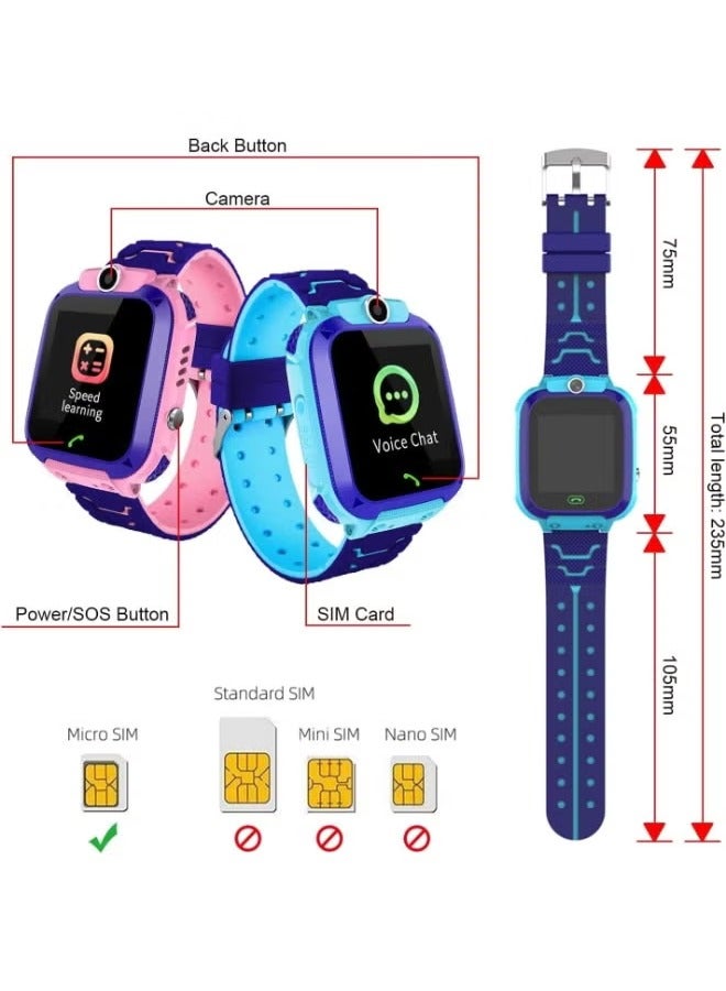 Kids Smart Watch With IP67 Waterproof Camera and Sim Card Slot Blue