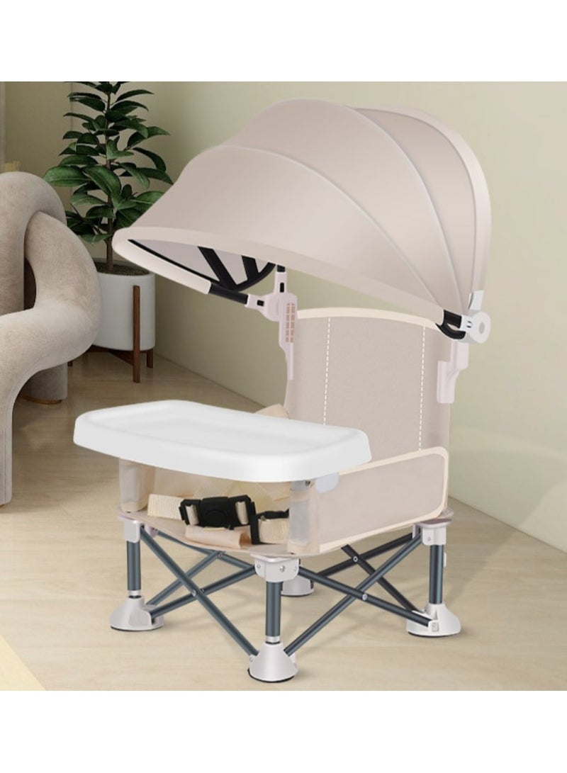 Portable Compact Foldable Baby Seat Chair with Sunshade Umbrella and Straps for Indoor Outdoor Use for Travel Camping Beach Lawn Toddlers Kids Boys Girls