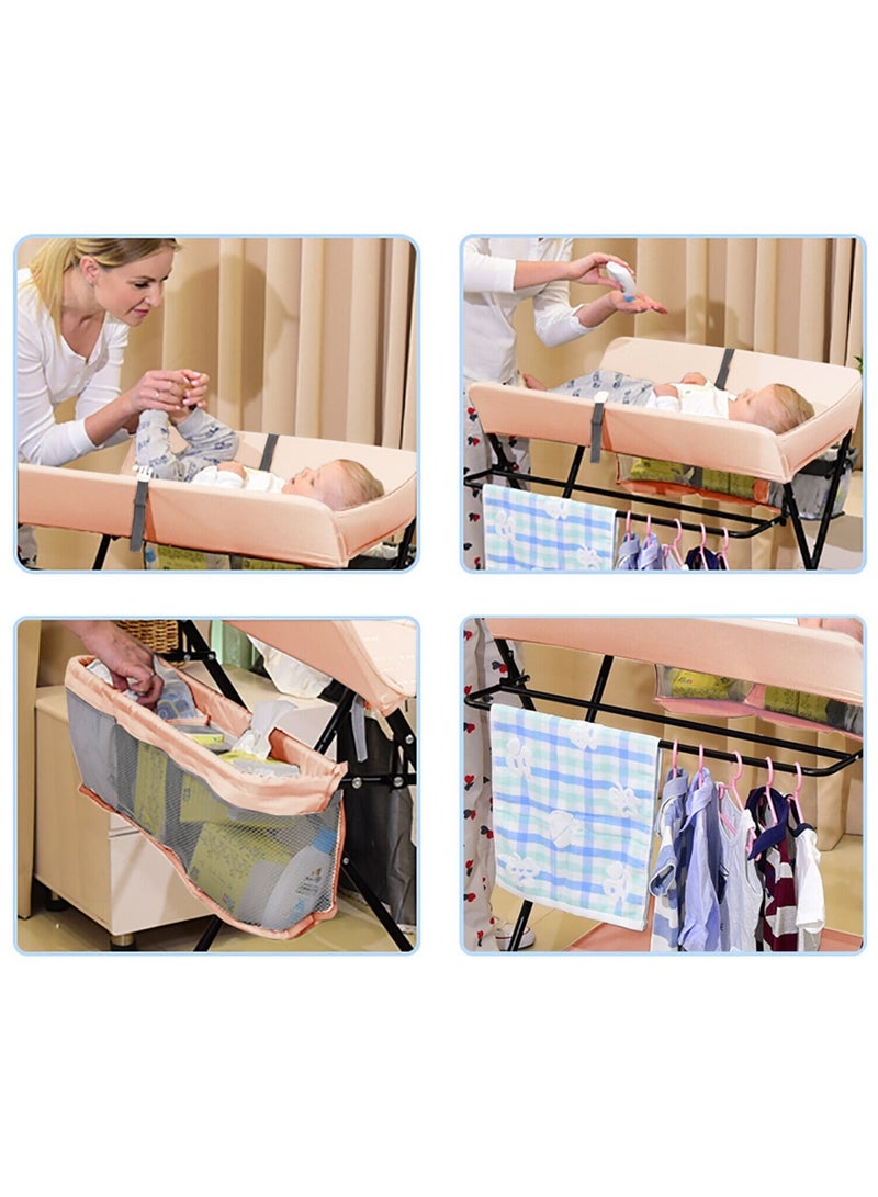 Baby Changing Table,Foldable, Portable,With Wheels, Height Can Be Adjusted In Three Steps,Waterproof Diaper Changing Table Pad Topper