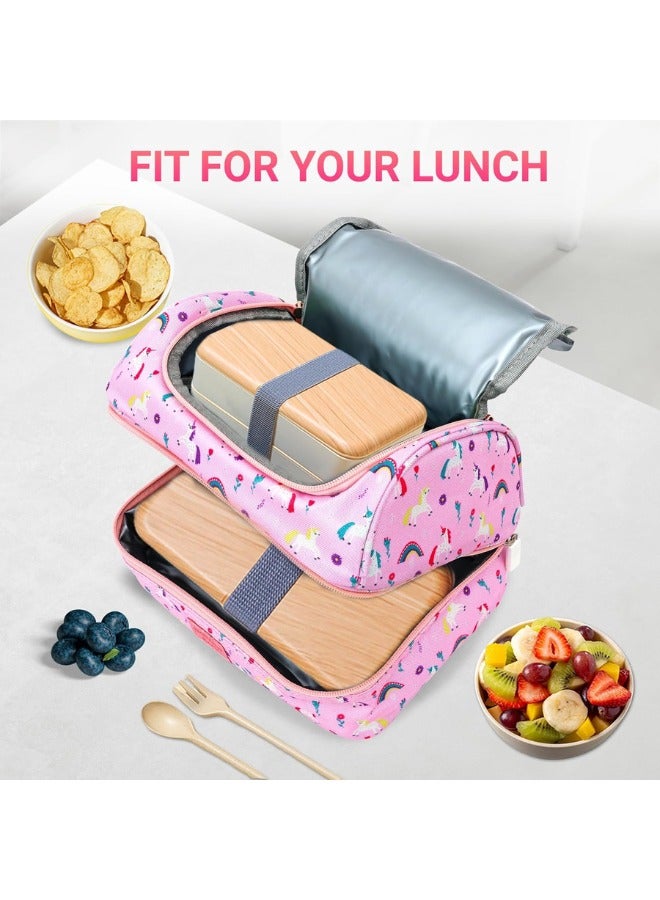 Bamboo Bark Insulated Lunch Bag for Kids - 100%  High Quality Polyester - Double Insulated Lunch Tote with Top Handle & Extra Storage for School, Work, Picnics - 2 Compartments