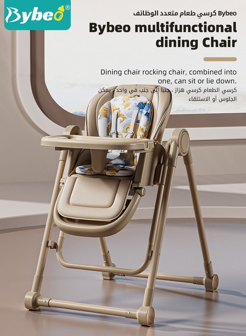 4 In 1 Baby High Chair for Toddlers,  Multifunctional Infant Feeding Chair & Baby Rocking Chair, Adjustable Height Baby Dining Chair For Eating with Wheels, Removable Tray, Dining Booster Seats