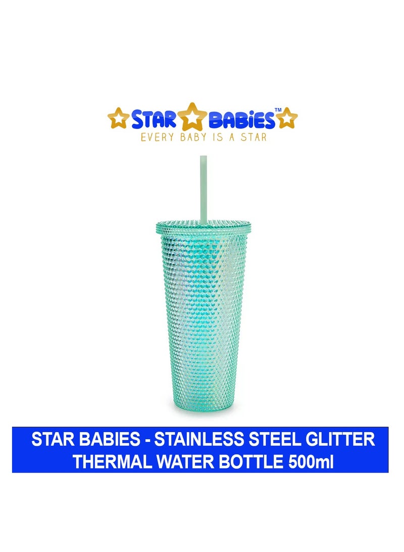 Star Babies Rhinestone Bling Bottle Glitter Diamond Bottle with Lid and Straw Rhinestones Tumbler Stainless Steel Glitter Thermal Water Bottle 500ml