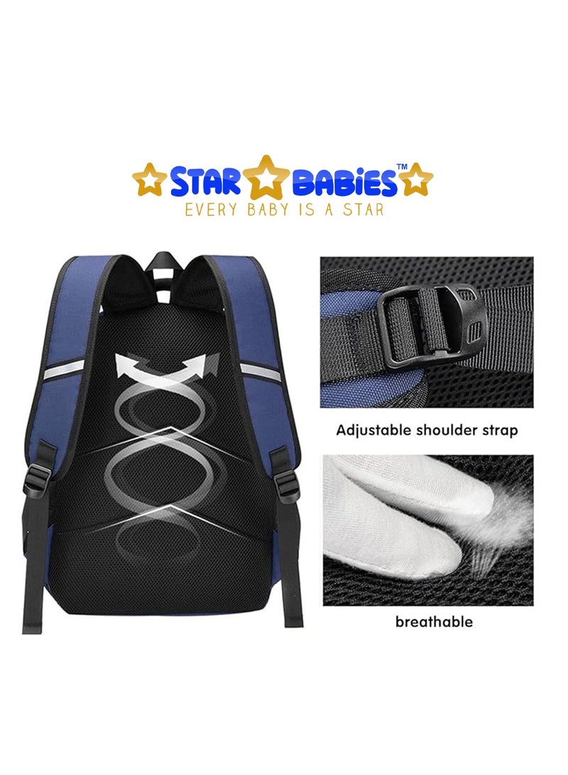 Star Babies Astronaut Children's Backpack Cute Adjustable Shoulder Strap for Hiking Large - Navy Blue