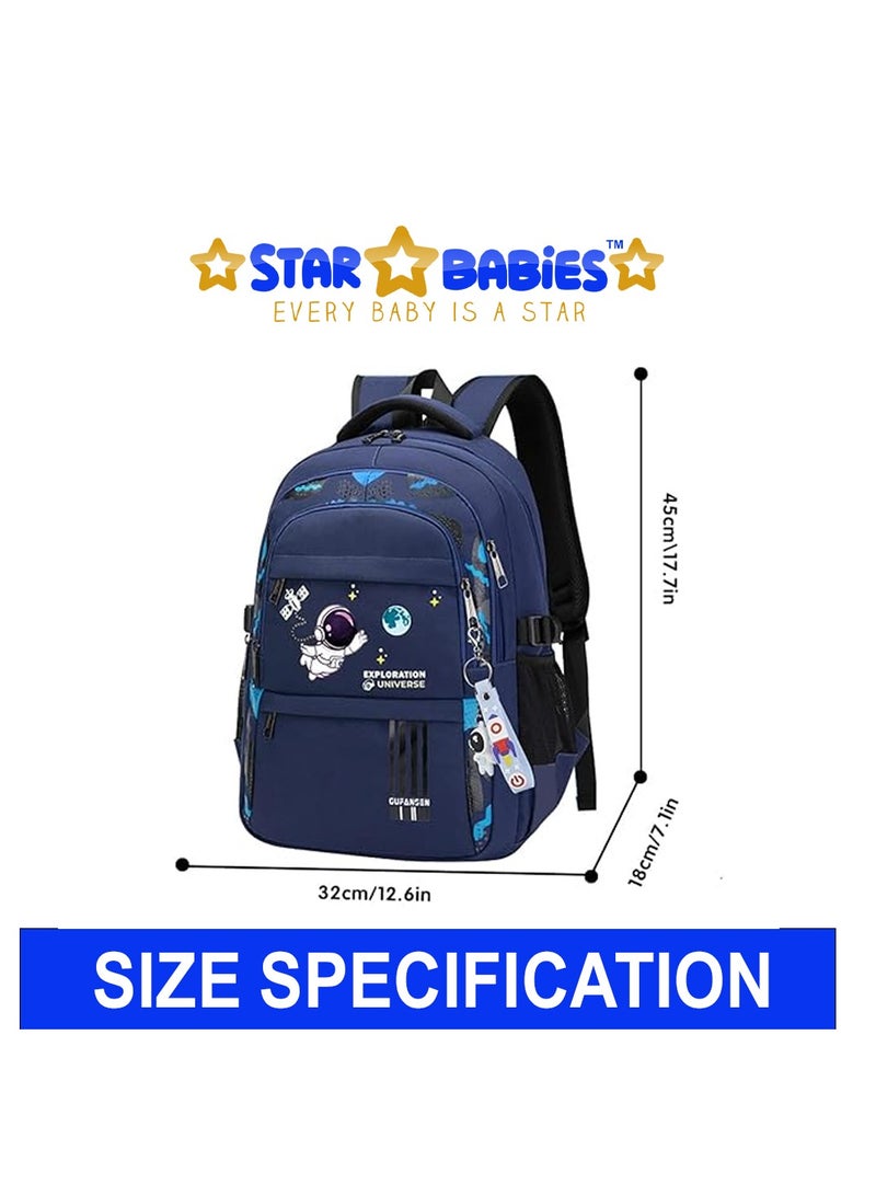 Star Babies Astronaut Children's Backpack Cute Adjustable Shoulder Strap for Hiking Large - Navy Blue