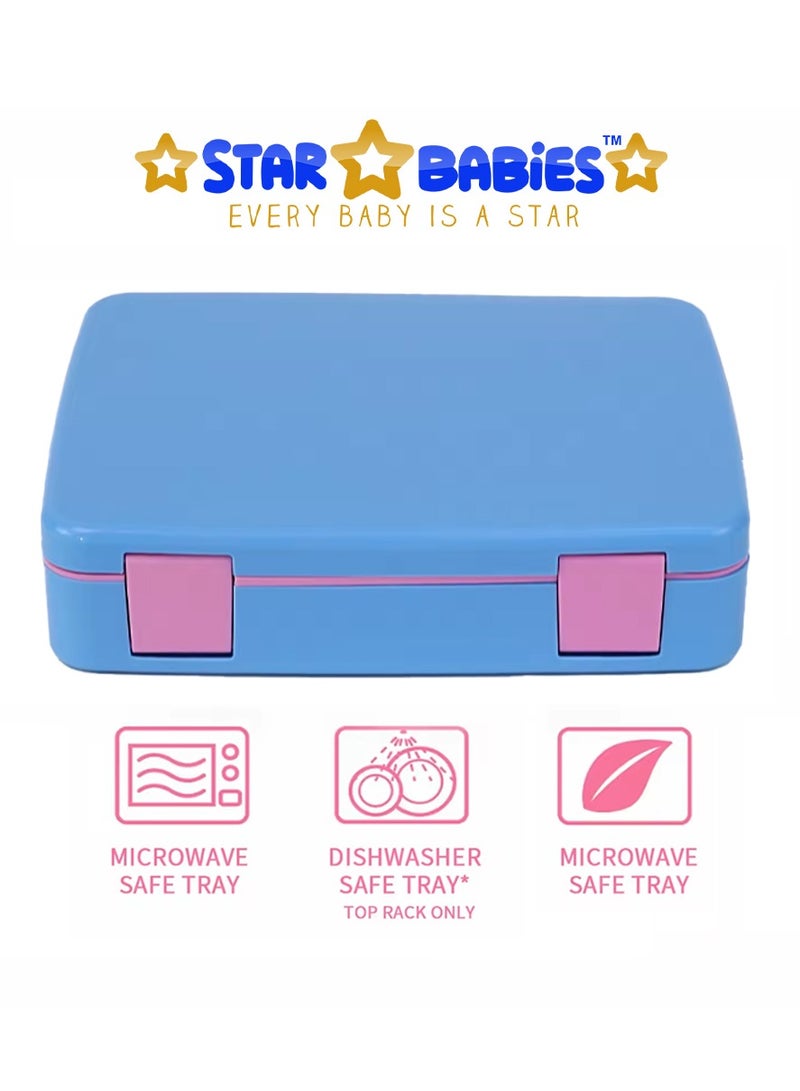 Star Babies  Bento Lunch Box 4 Compartments Ideal Portion Size Leak-Proof, Toddler-Friendly, Bento Lunch Box for Meals and Snacks On-the-Go. Dishwasher Safe, BPA-Free - Blue