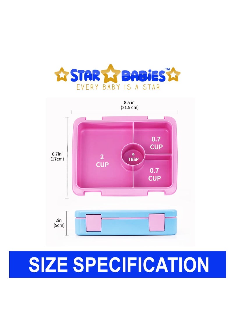 Star Babies  Bento Lunch Box 4 Compartments Ideal Portion Size Leak-Proof, Toddler-Friendly, Bento Lunch Box for Meals and Snacks On-the-Go. Dishwasher Safe, BPA-Free - Blue