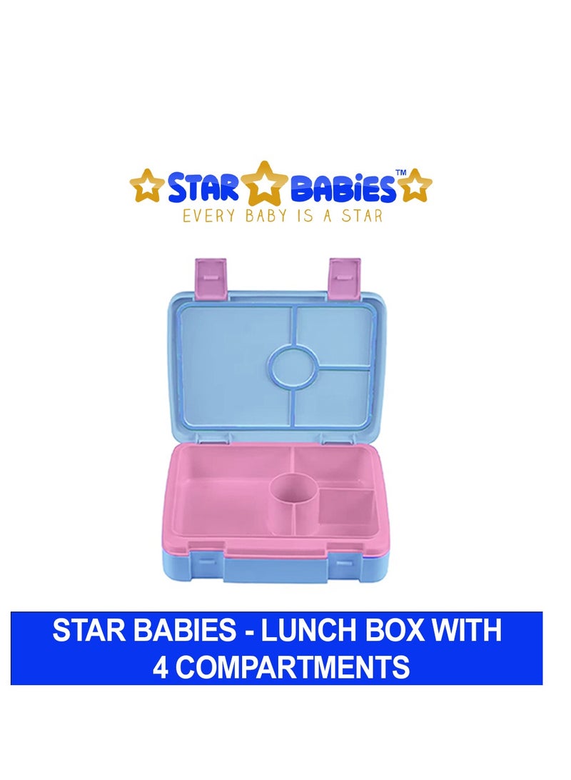 Star Babies  Bento Lunch Box 4 Compartments Ideal Portion Size Leak-Proof, Toddler-Friendly, Bento Lunch Box for Meals and Snacks On-the-Go. Dishwasher Safe, BPA-Free - Blue