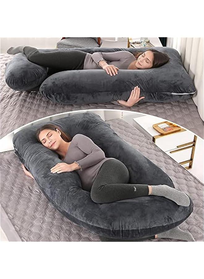 Pregnancy Pillow U-Shaped Full Body Maternity Support Pillow，Pregnancy Pillows for Sleeping for Pregnant Women with Replaceable and Washable Velvet Cover (Black)