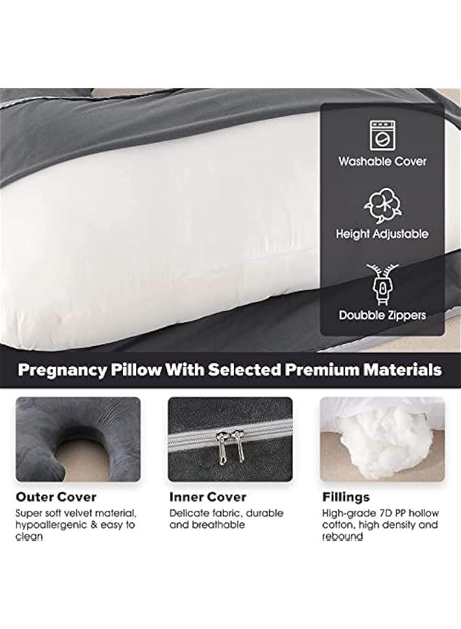 Pregnancy Pillow U-Shaped Full Body Maternity Support Pillow，Pregnancy Pillows for Sleeping for Pregnant Women with Replaceable and Washable Velvet Cover (Black)