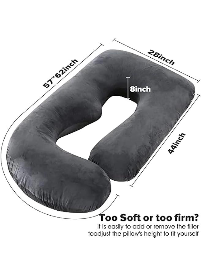 Pregnancy Pillow U-Shaped Full Body Maternity Support Pillow，Pregnancy Pillows for Sleeping for Pregnant Women with Replaceable and Washable Velvet Cover (Black)