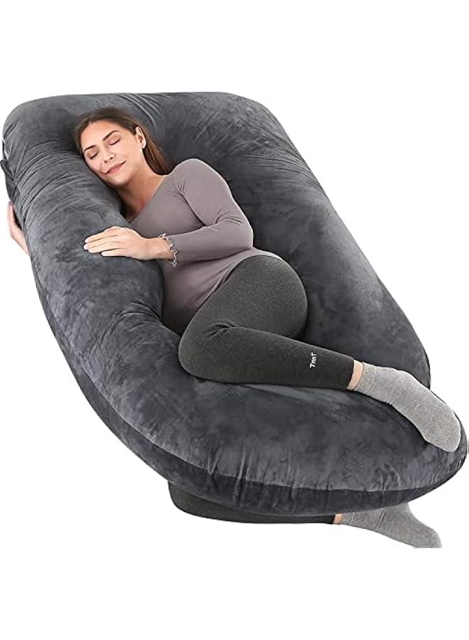 Pregnancy Pillow U-Shaped Full Body Maternity Support Pillow，Pregnancy Pillows for Sleeping for Pregnant Women with Replaceable and Washable Velvet Cover (Black)