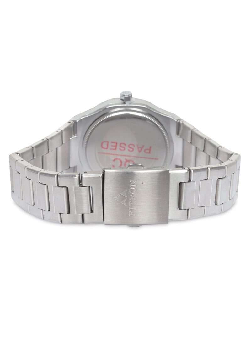 Men’s Silver Wrist Watch with Green Dial and Gold Colour Arabic Numbers