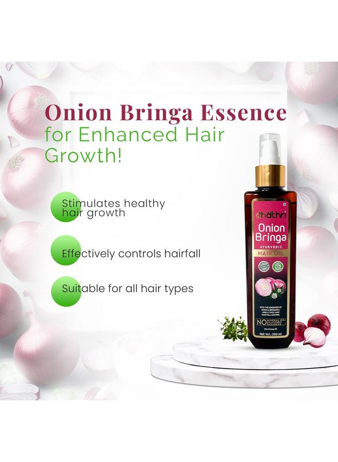 Onion Bringa Ayurvedic Hair Oil | Onion Hair Oil For Healthy Hair | Ayurvedic Oil For Hair Fall Control | Non-Greasy Onion Oil |Clinically Tested | 200 Ml