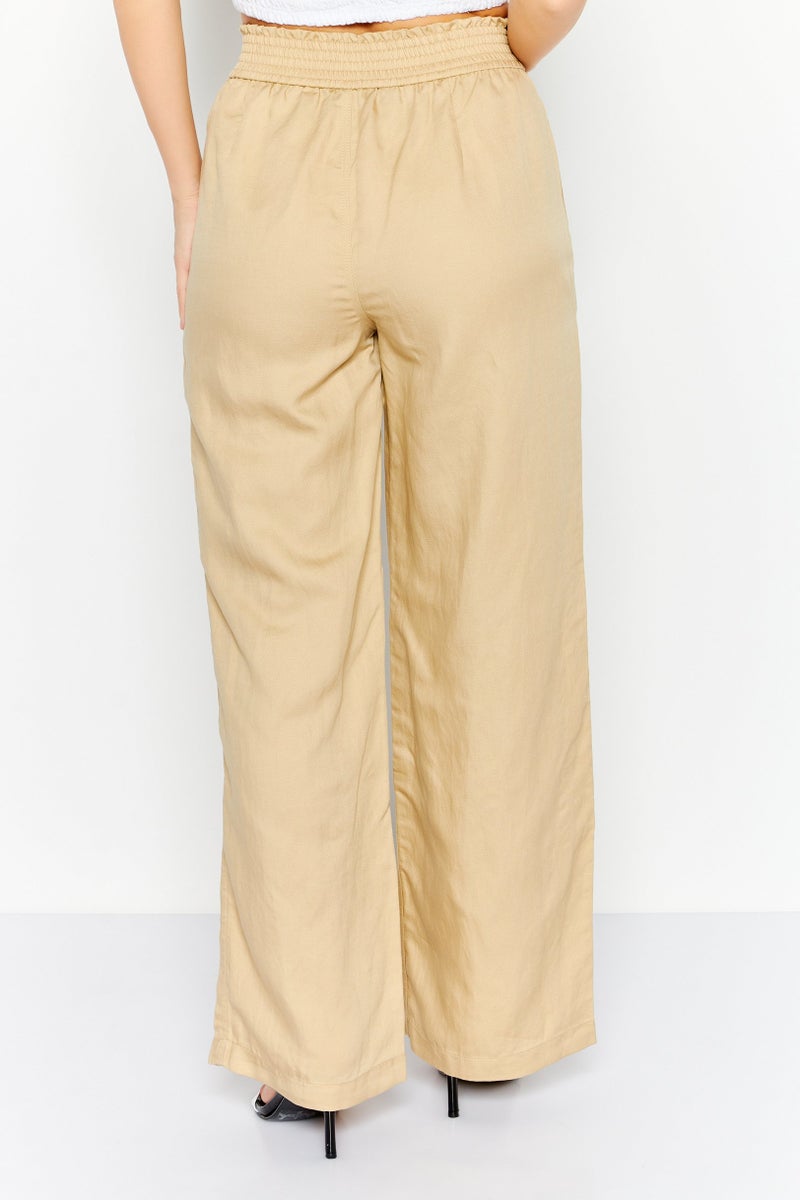 Women Regular Fit Solid Straight Pants, Khaki