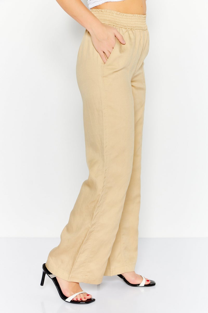 Women Regular Fit Solid Straight Pants, Khaki