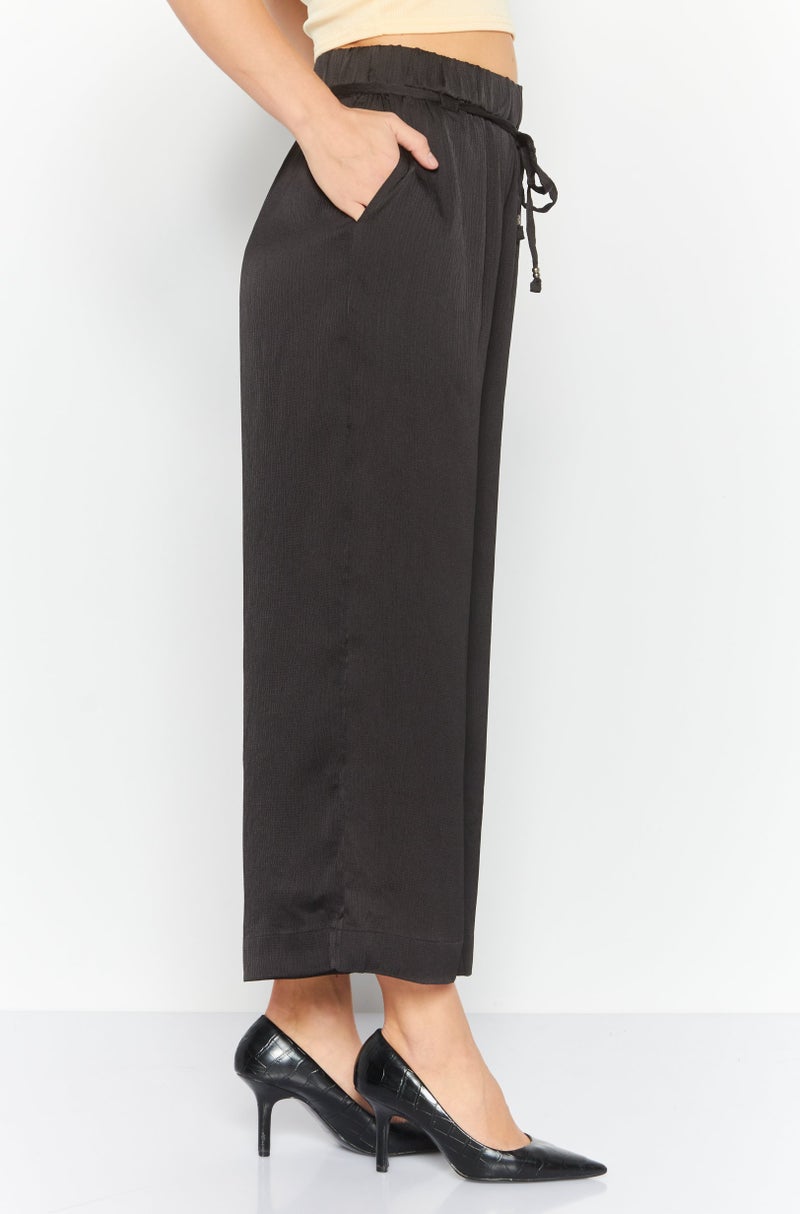 Women Wide Leg Satin Palazzo Pants, Black