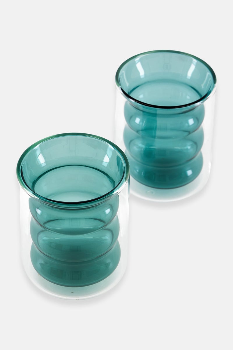 2 Pcs Double-Walled High Borosilicate Glass Cups Set 250ml, Green