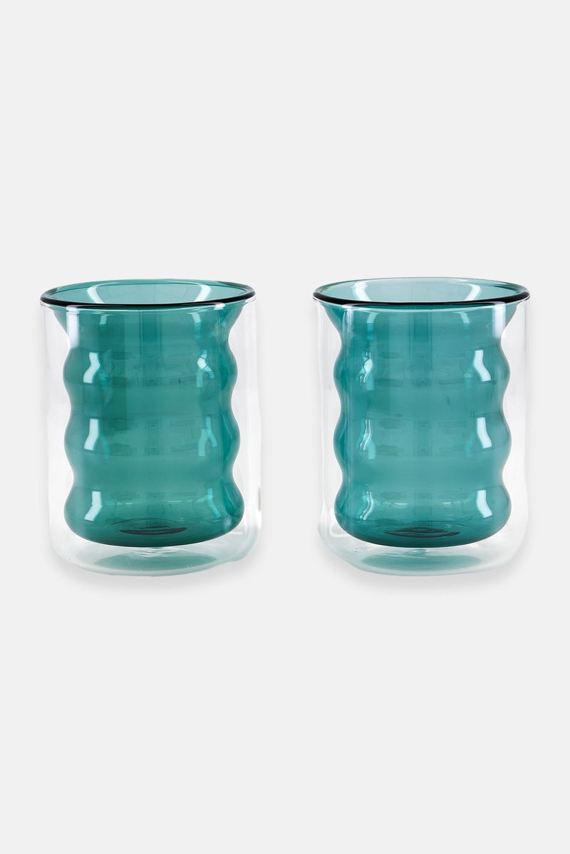 2 Pcs Double-Walled High Borosilicate Glass Cups Set 250ml, Green