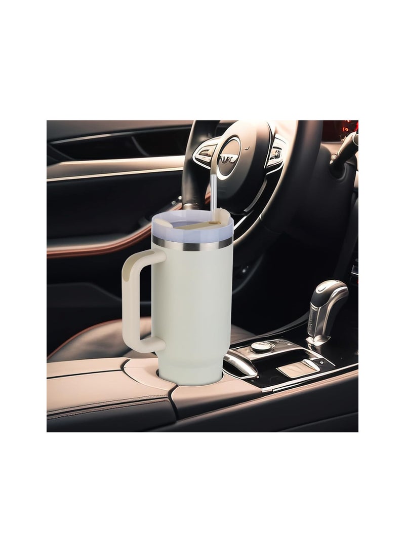 Stainless steel Mug Tumbler With Handle Insulated Stainless Steel Travel Mug Straw Covers Cup Quencher Stainless Steel Coffee Mug Leak Resistant Lid white