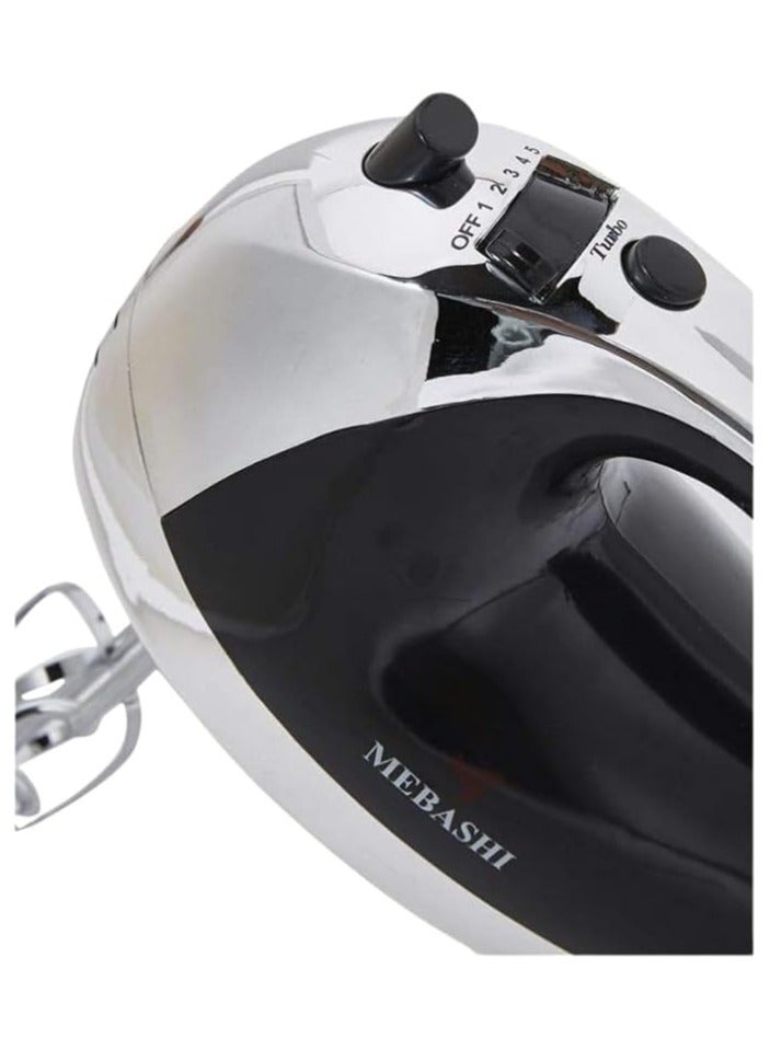 MEBASHI Hand Mixer, 5 Speed Options, 2 Beaters, 2 Dough Hooks,(250W) Black-White (ME-HM8003)