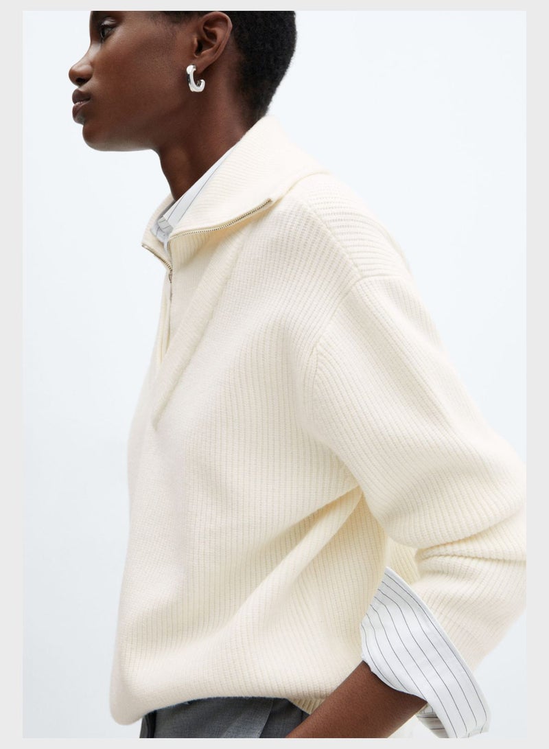 Zip Neck Ribbed Sweater