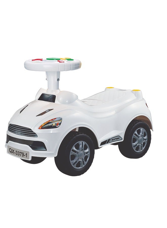 Ride-On Sports Car for Kids – Interactive Steering Wheel with Lights & Sounds, Indoor & Outdoor Fun, Push Ride-On Toy for Toddlers Aged 1-3 Years| White