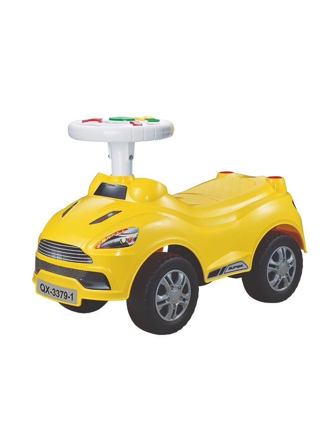 Ride-On Sports Car for Kids – Interactive Steering Wheel with Lights & Sounds, Indoor & Outdoor Fun, Push Ride-On Toy for Toddlers Aged 1-3 Years| Yellow