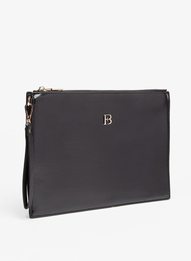 Women Monogram Print Clutch with Zip Closure