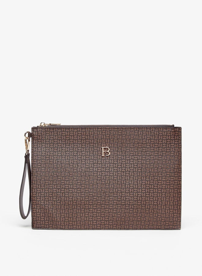 Women Monogram Print Clutch with Zip Closure